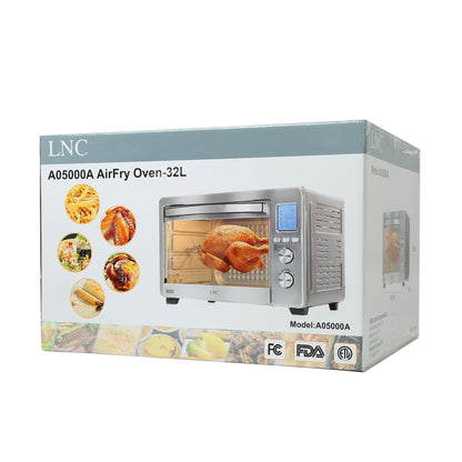 Four à convection, grille-pain, rotisserie et friteuse à air LNC 12-en-1, grand modèle 34QT pour comptoir - 19,5 L x 15 l x 12,5 H (cm)