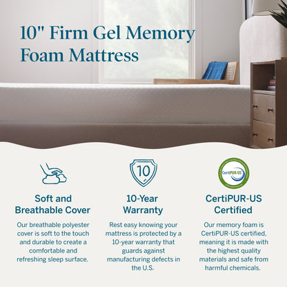 Lucid Matelas en mousse à mémoire de forme avec gel de luxe de 10 pouces