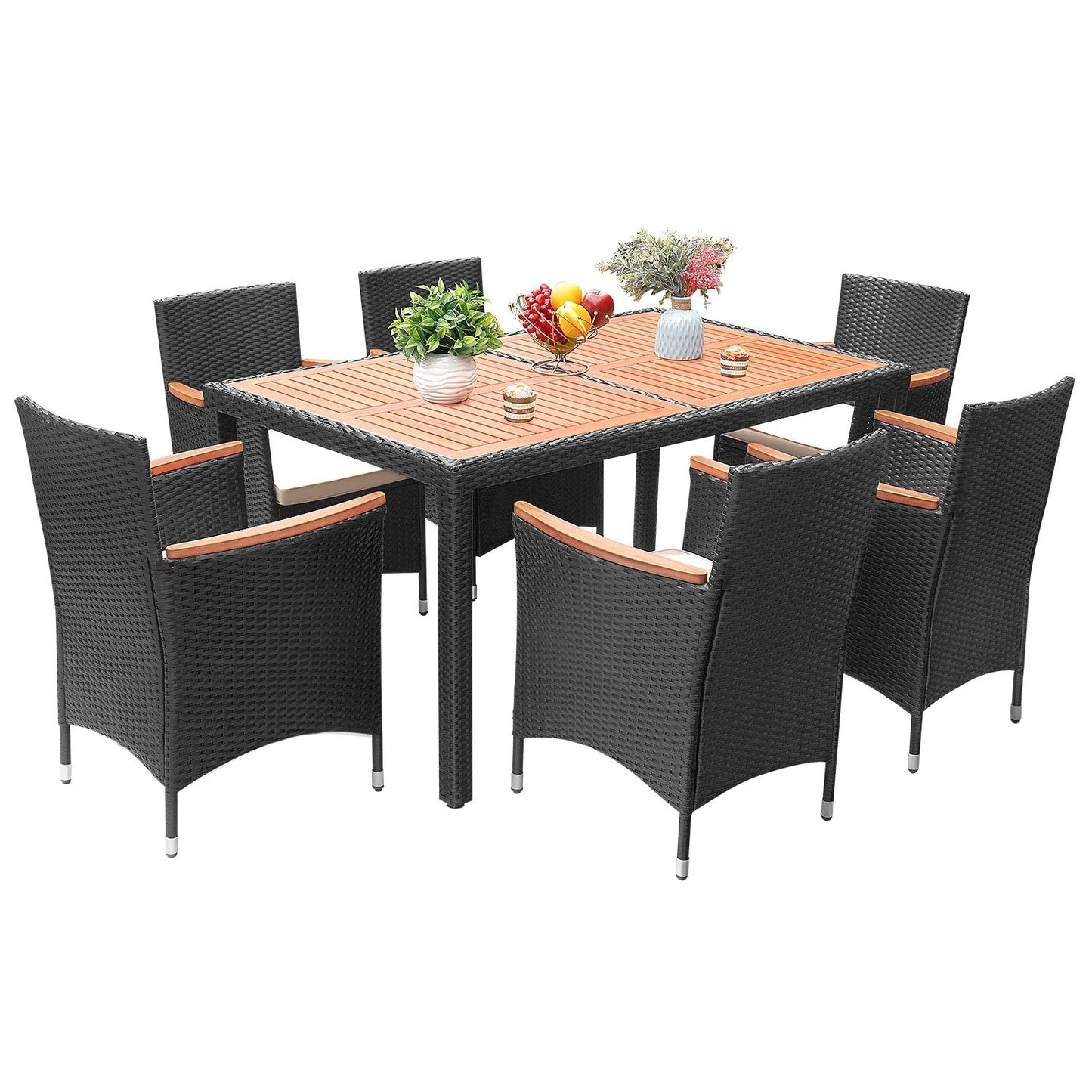 Ensemble de repas de jardin Lacoo en rotin synthétique/bois d'acacia