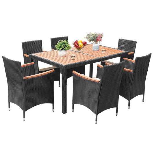 Ensemble de repas de jardin Lacoo en rotin synthétique/bois d'acacia
