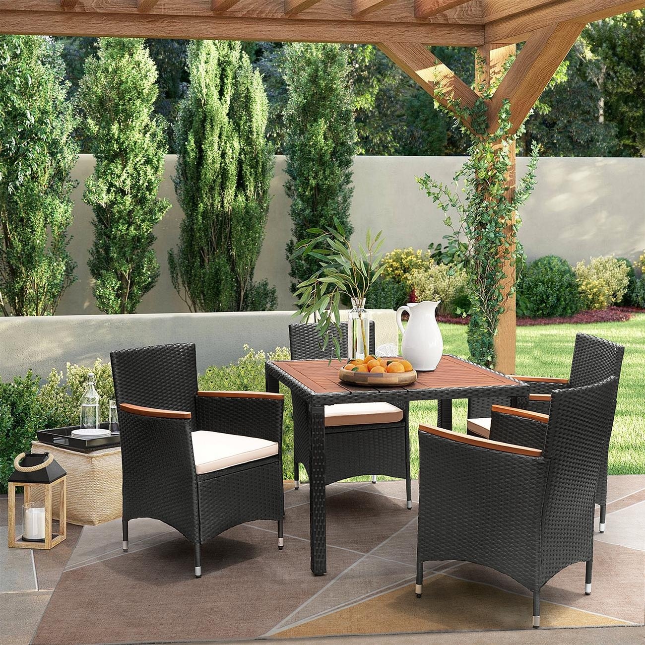 Ensemble de repas de jardin Lacoo en rotin synthétique/bois d'acacia