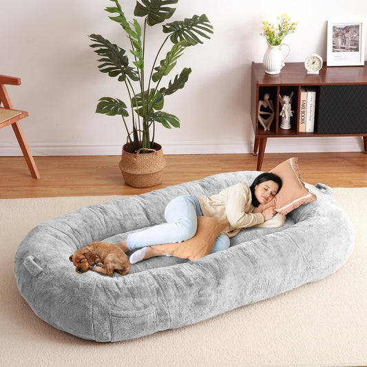 Grand lit pour chien, lit lavable de taille humaine avec housse amovible.