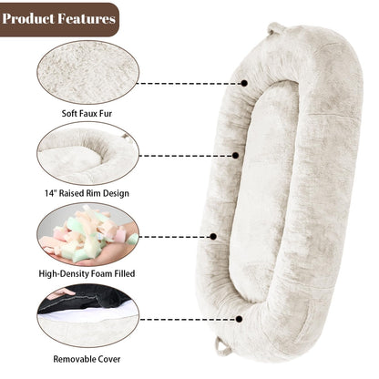 Grand lit pour chien, lit lavable de taille humaine avec housse amovible.
