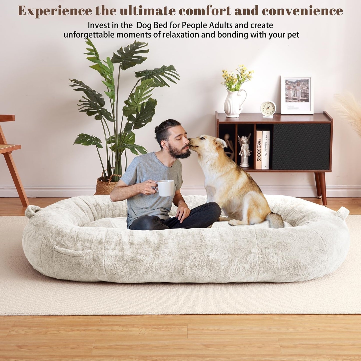 Grand lit pour chien, lit lavable de taille humaine avec housse amovible.