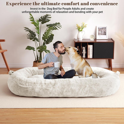 Grand lit pour chien, lit lavable de taille humaine avec housse amovible.