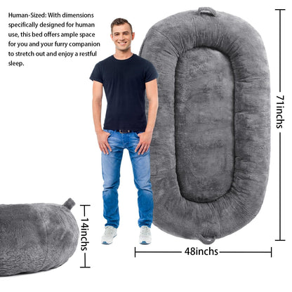 Grand lit pour chien, lit lavable de taille humaine avec housse amovible.
