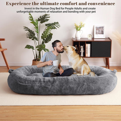 Grand lit pour chien, lit lavable de taille humaine avec housse amovible.