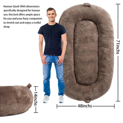 Grand lit pour chien, lit lavable de taille humaine avec housse amovible.