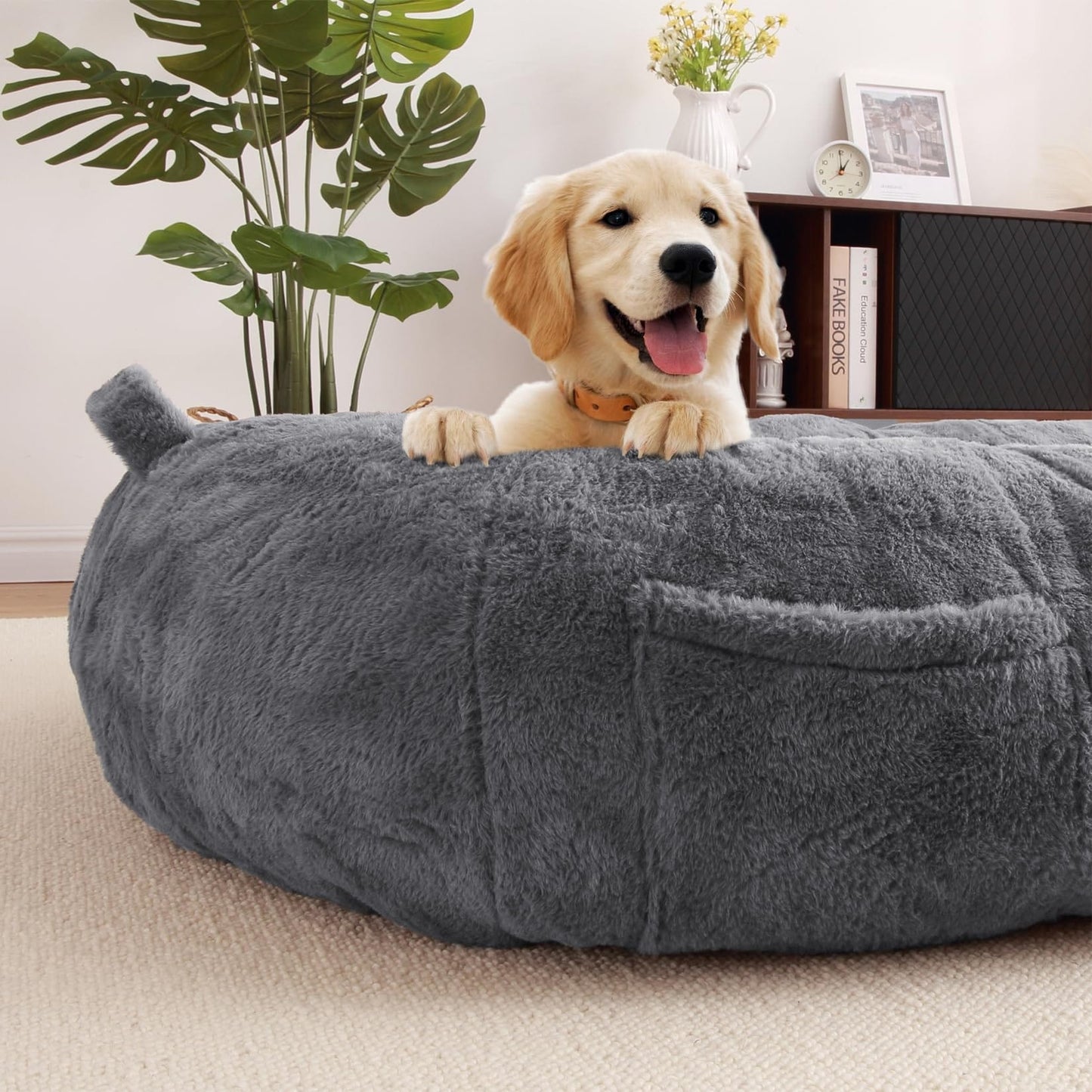 Grand lit pour chien, lit lavable de taille humaine avec housse amovible.