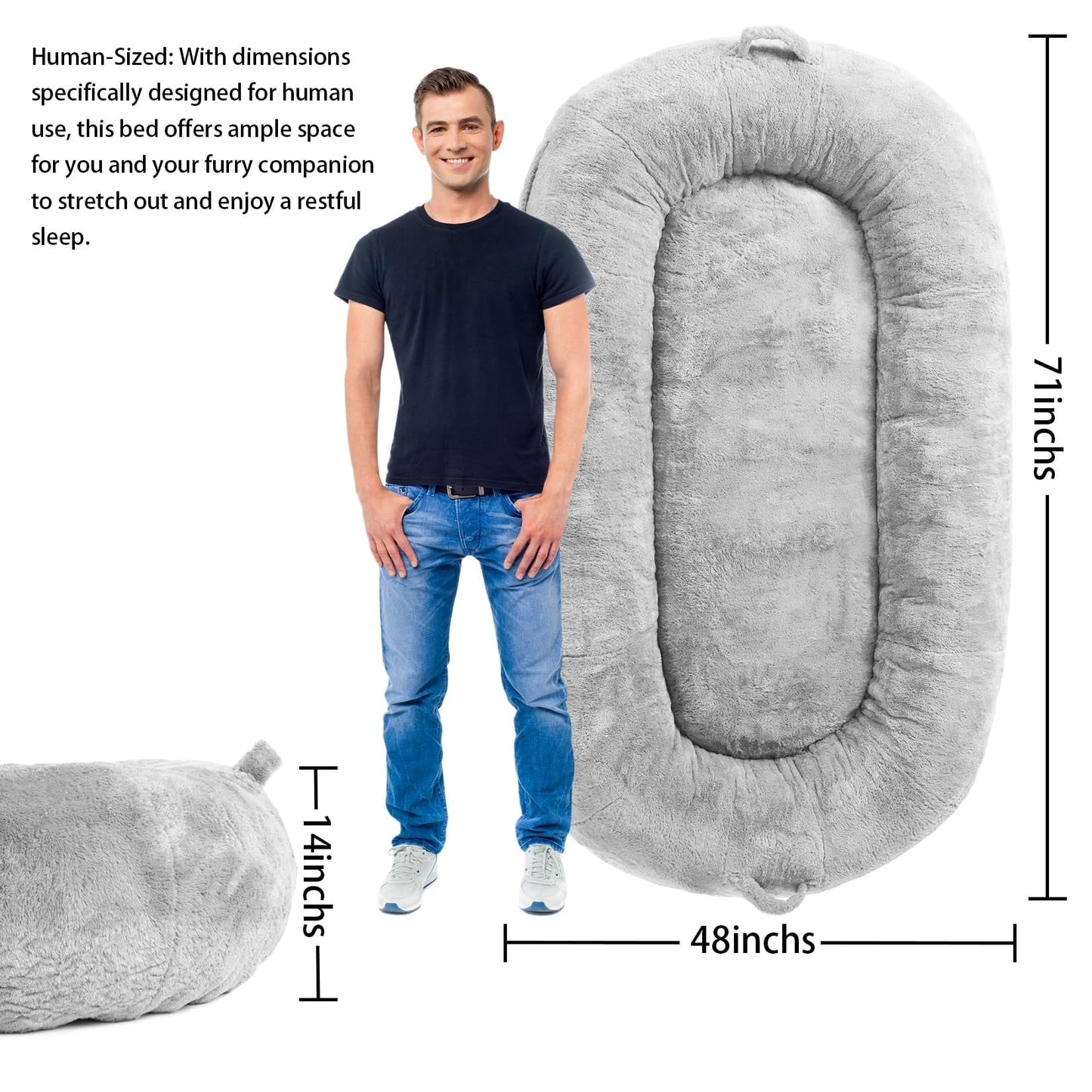 Grand lit pour chien, lit lavable de taille humaine avec housse amovible.