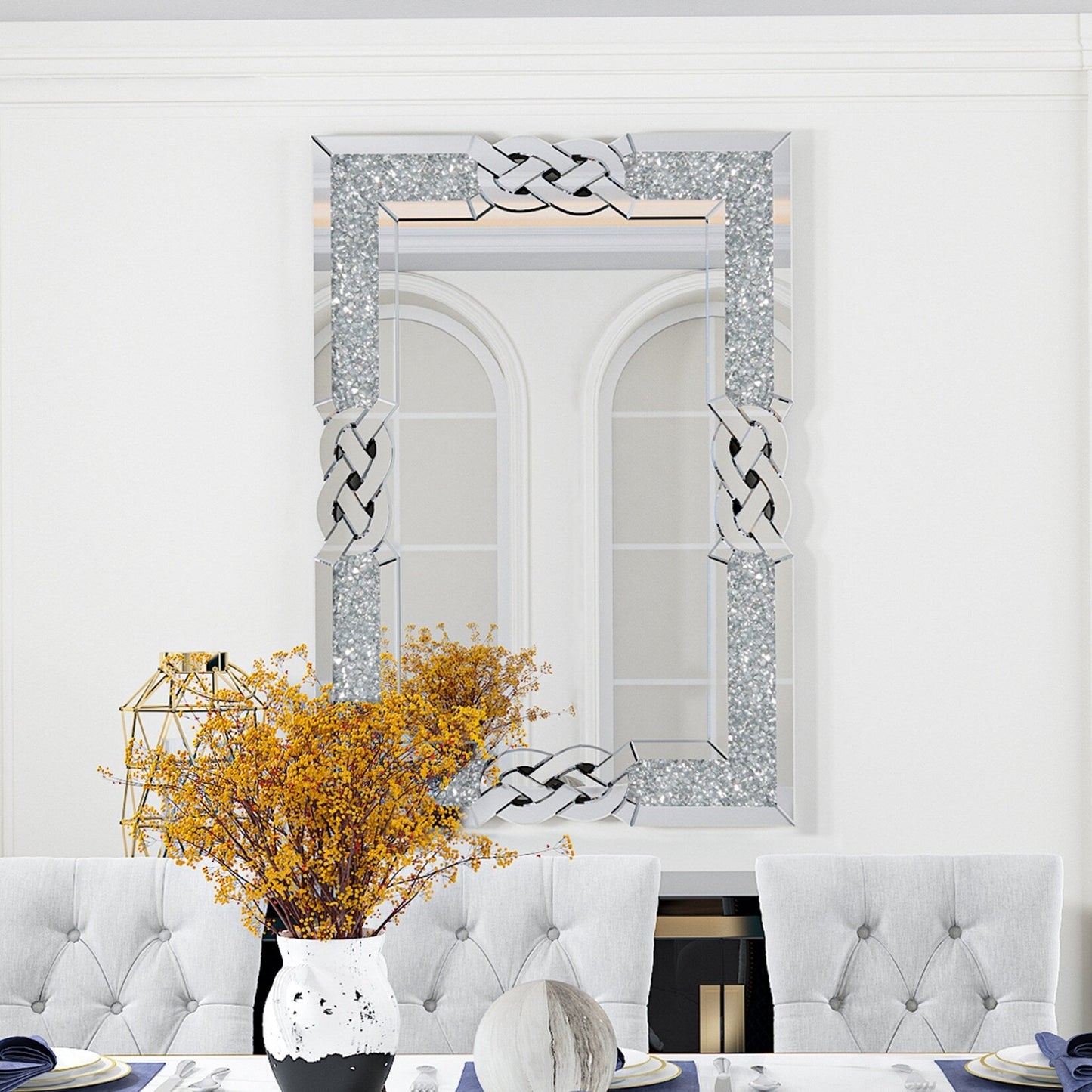 Grand miroir mural rectangulaire à facettes avec perles de cristal, à assembler.