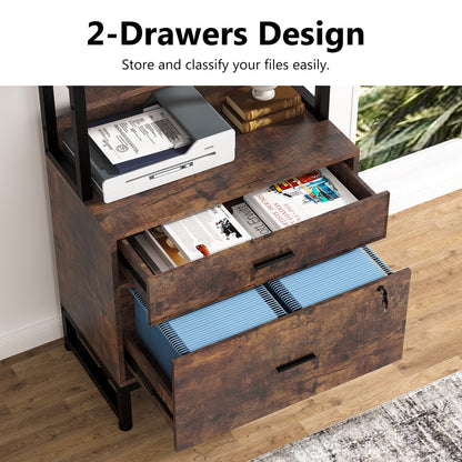 Armoire à dossiers avec 2 tiroirs, meuble de rangement moderne avec support d'imprimante et verrouillage