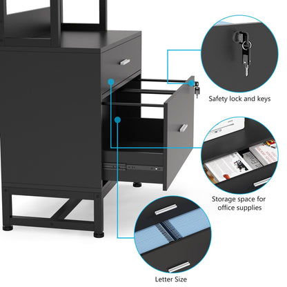 Armoire à dossiers avec 2 tiroirs, meuble de rangement moderne avec support d'imprimante et verrouillage