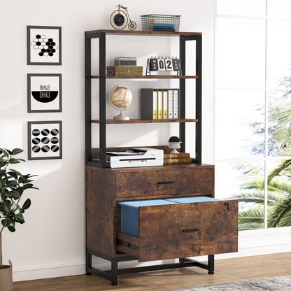 Armoire à dossiers avec 2 tiroirs, meuble de rangement moderne avec support d'imprimante et verrouillage