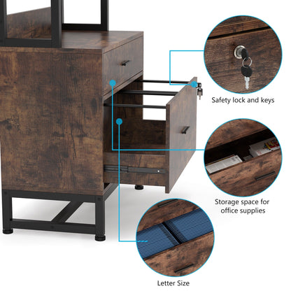 Armoire à dossiers avec 2 tiroirs, meuble de rangement moderne avec support d'imprimante et verrouillage