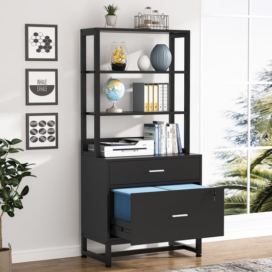 Armoire à dossiers avec 2 tiroirs, meuble de rangement moderne avec support d'imprimante et verrouillage