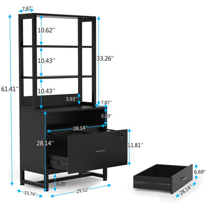 Armoire à dossiers avec 2 tiroirs, meuble de rangement moderne avec support d'imprimante et verrouillage
