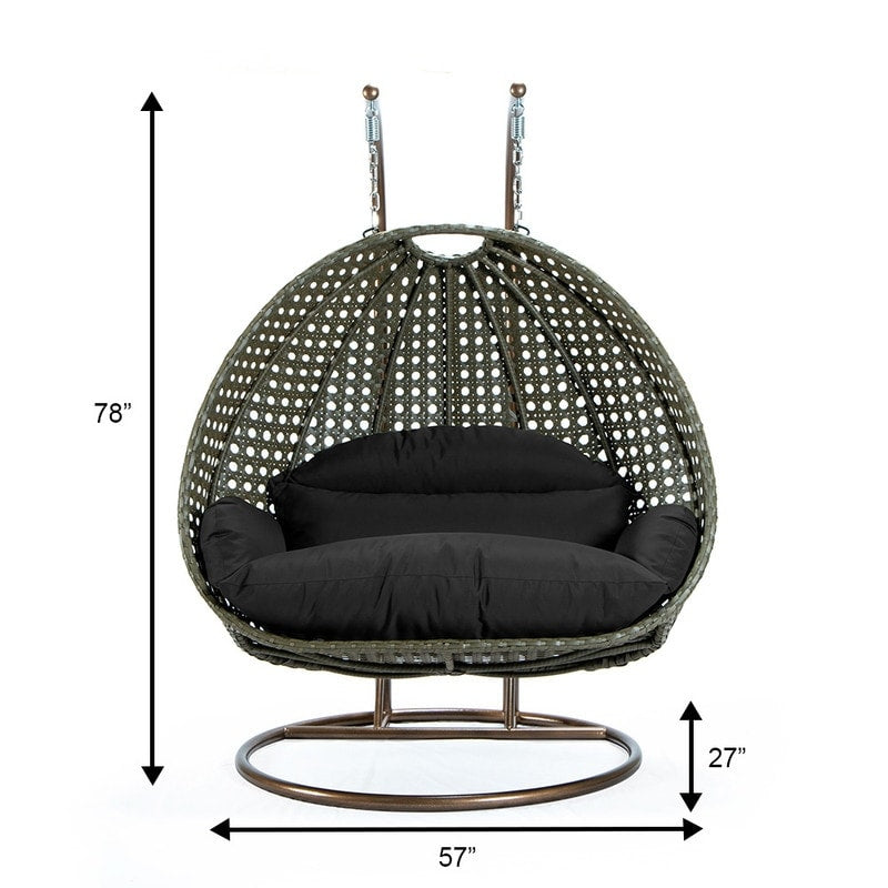 LeisureMod Chaise suspendue en forme d'œuf pour 2 personnes avec support - Hamac balançoire en rotin tressé pour intérieur/extérieur avec coussins