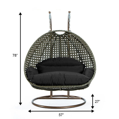 LeisureMod Chaise suspendue en forme d'œuf pour 2 personnes avec support - Hamac balançoire en rotin tressé pour intérieur/extérieur avec coussins