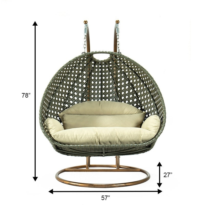 LeisureMod Chaise suspendue en forme d'œuf pour 2 personnes avec support - Hamac balançoire en rotin tressé pour intérieur/extérieur avec coussins