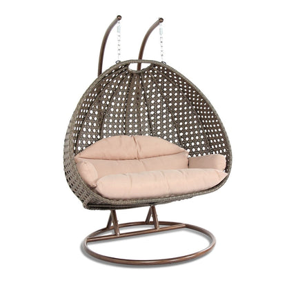 LeisureMod Chaise suspendue en forme d'œuf pour 2 personnes avec support - Hamac balançoire en rotin tressé pour intérieur/extérieur avec coussins
