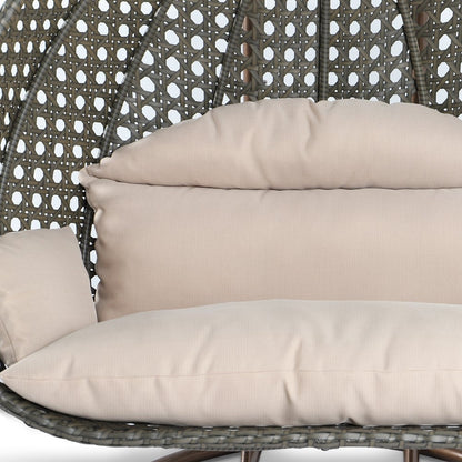 LeisureMod Chaise suspendue en forme d'œuf pour 2 personnes avec support - Hamac balançoire en rotin tressé pour intérieur/extérieur avec coussins
