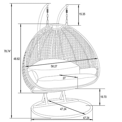 LeisureMod Chaise suspendue en forme d'œuf pour 2 personnes avec support - Hamac balançoire en rotin tressé pour intérieur/extérieur avec coussins