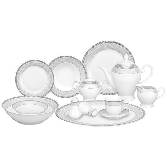 Service de table en porcelaine Lorren Home Trends, 57 pièces, avec accents argentés