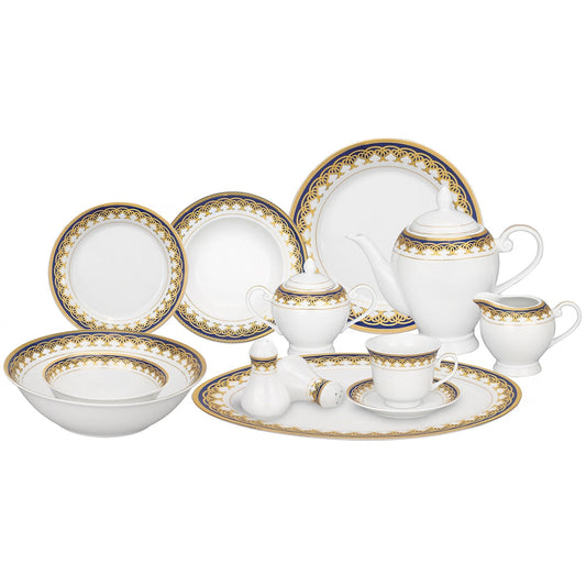 Service de table en porcelaine Lorren Home Trends, 57 pièces, avec accents dorés et bleus