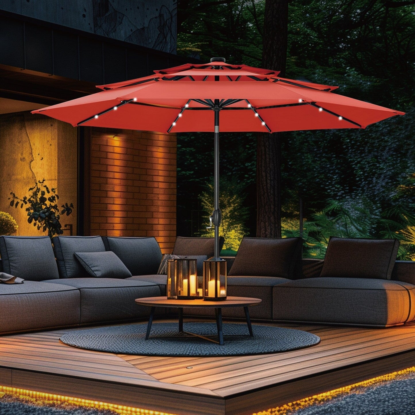 MAISON ARTS Parasol de terrasse extérieur à 3 niveaux, inclinable automatiquement, de 3 mètres, à double ventilation, avec lumières LED.