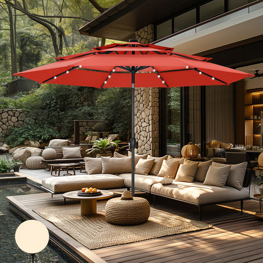 MAISON ARTS Parasol de terrasse extérieur à 3 niveaux, inclinable automatiquement, de 3 mètres, à double ventilation, avec lumières LED.