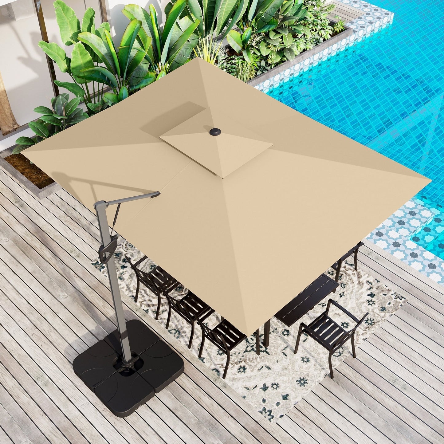 Parasol à baldaquin automatique à levier hydraulique de 3,6 m (12 pieds) MAISON ARTS avec pied en aluminium et rotation à 360 degrés
