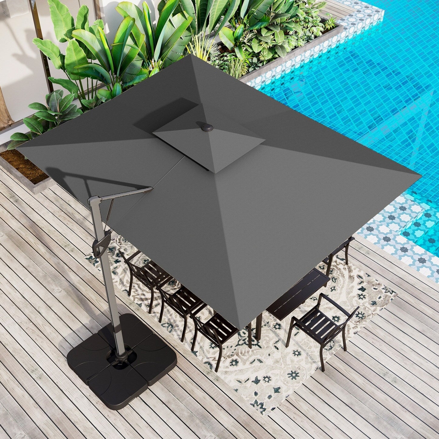 Parasol à baldaquin automatique à levier hydraulique de 3,6 m (12 pieds) MAISON ARTS avec pied en aluminium et rotation à 360 degrés
