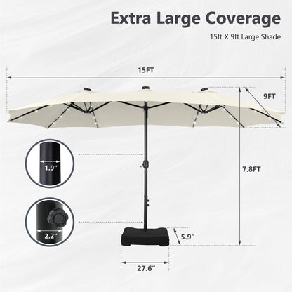 Parasol de jardin rectangulaire MAISON ARTS de 4,5 mètres, à manivelle, double face, avec éclairage solaire LED, pour terrasse, avec socle inclus.