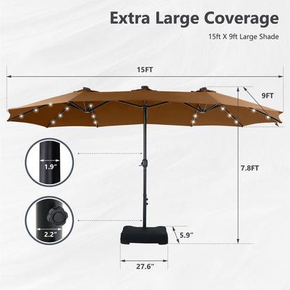 Parasol de jardin rectangulaire MAISON ARTS de 4,5 mètres, à manivelle, double face, avec éclairage solaire LED, pour terrasse, avec socle inclus.