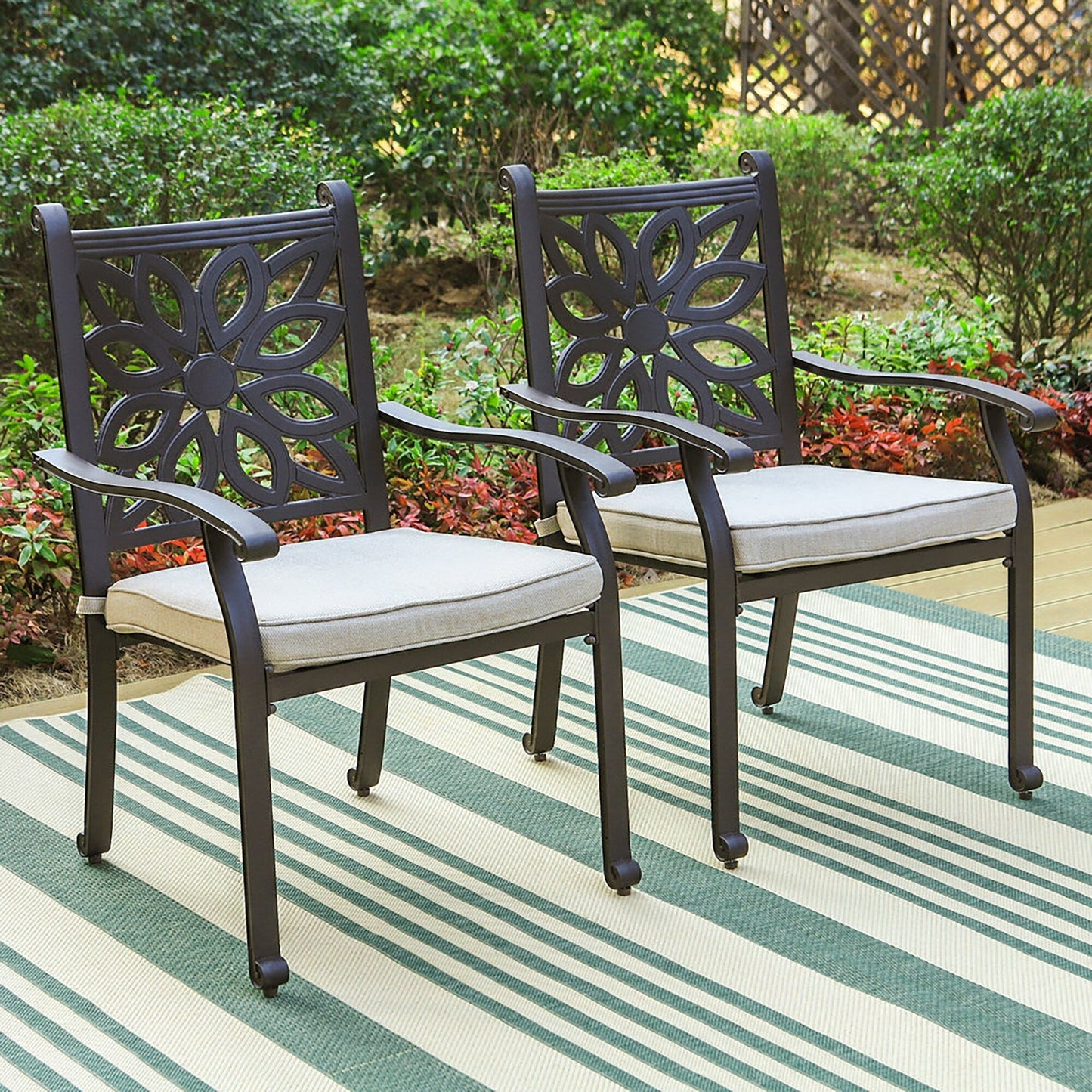 MAISON ARTS Chaises de salle à manger/ensemble de repas de patio en aluminium moulé avec table de salle à manger ronde et 6 chaises de patio en aluminium moulé