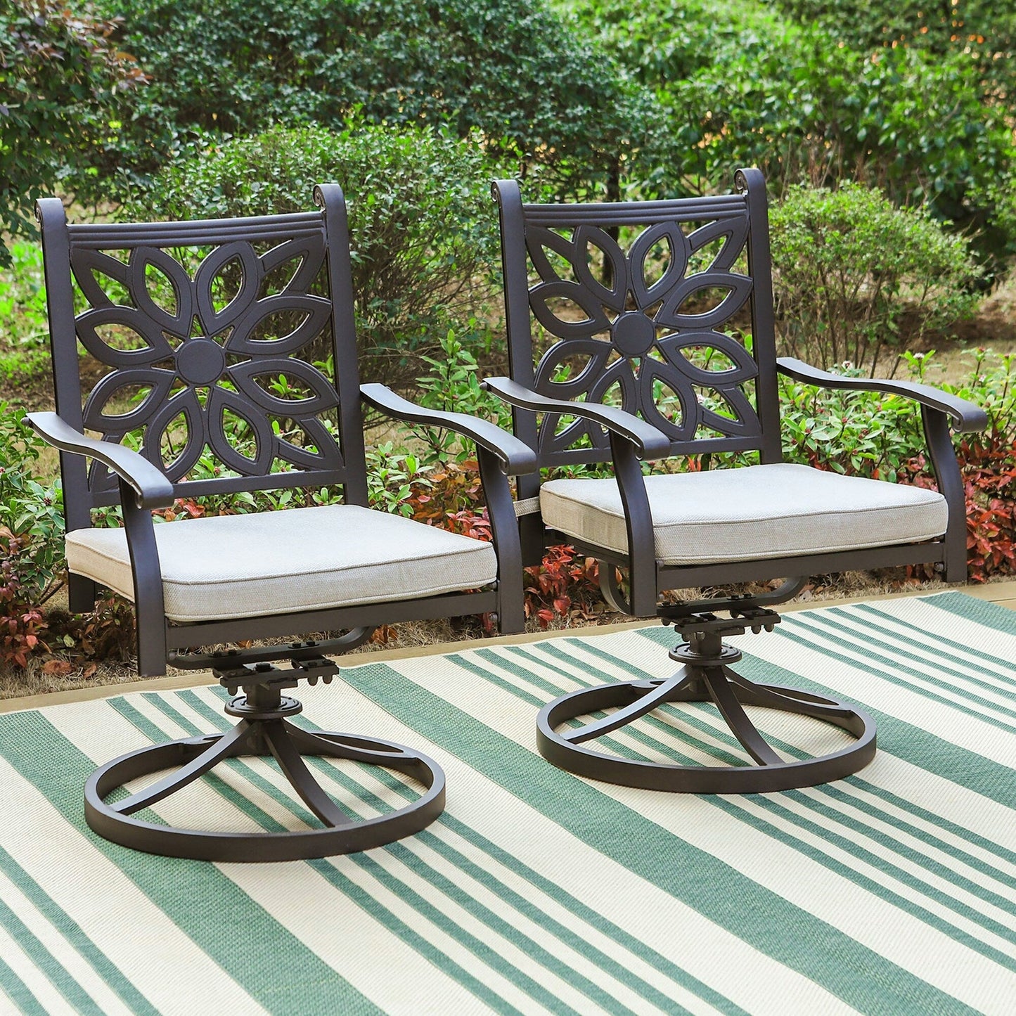 MAISON ARTS Chaises de salle à manger/ensemble de repas de patio en aluminium moulé avec table de salle à manger ronde et 6 chaises de patio en aluminium moulé