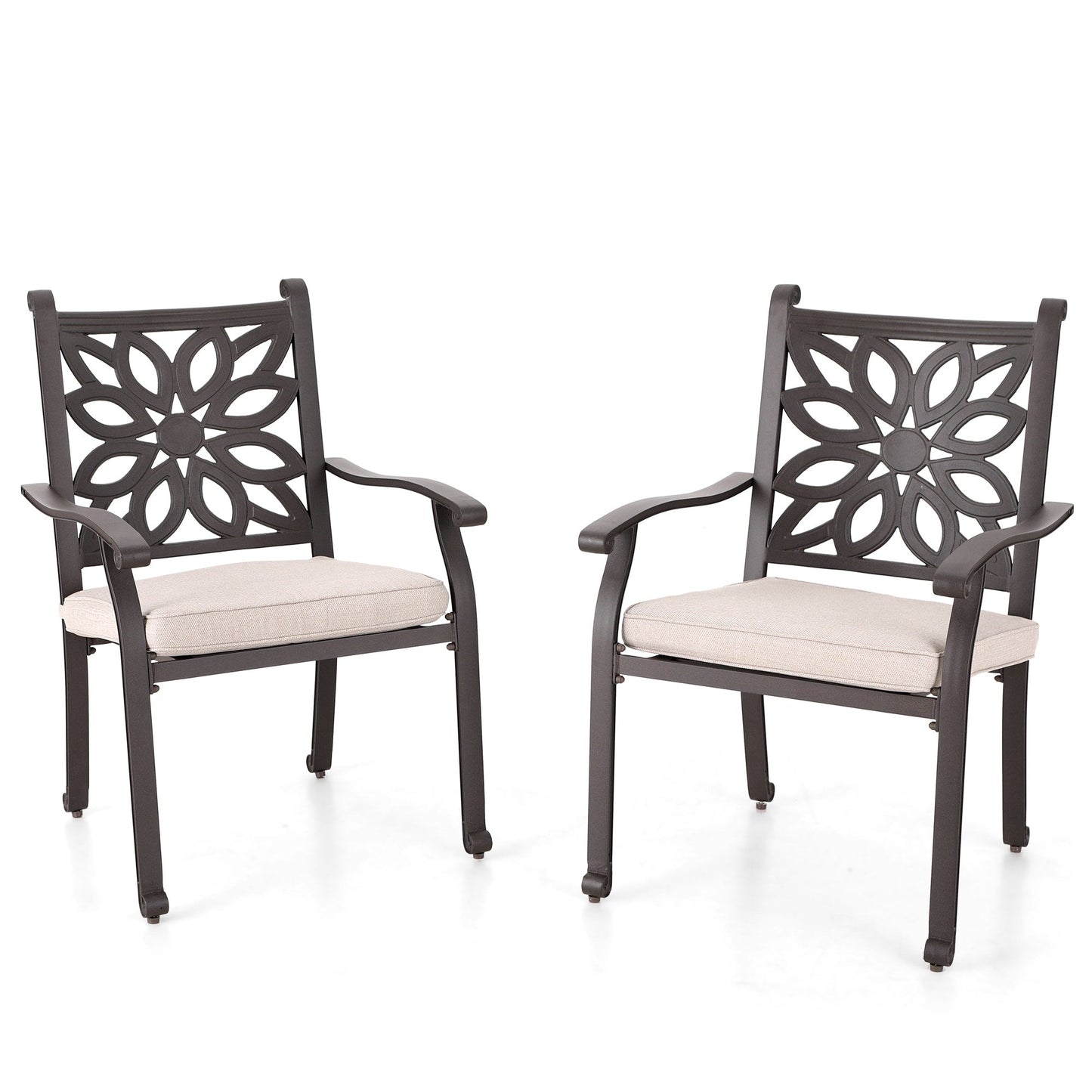 MAISON ARTS Chaises de salle à manger/ensemble de repas de patio en aluminium moulé avec table de salle à manger ronde et 6 chaises de patio en aluminium moulé