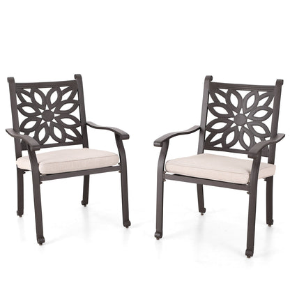 MAISON ARTS Chaises de salle à manger/ensemble de repas de patio en aluminium moulé avec table de salle à manger ronde et 6 chaises de patio en aluminium moulé