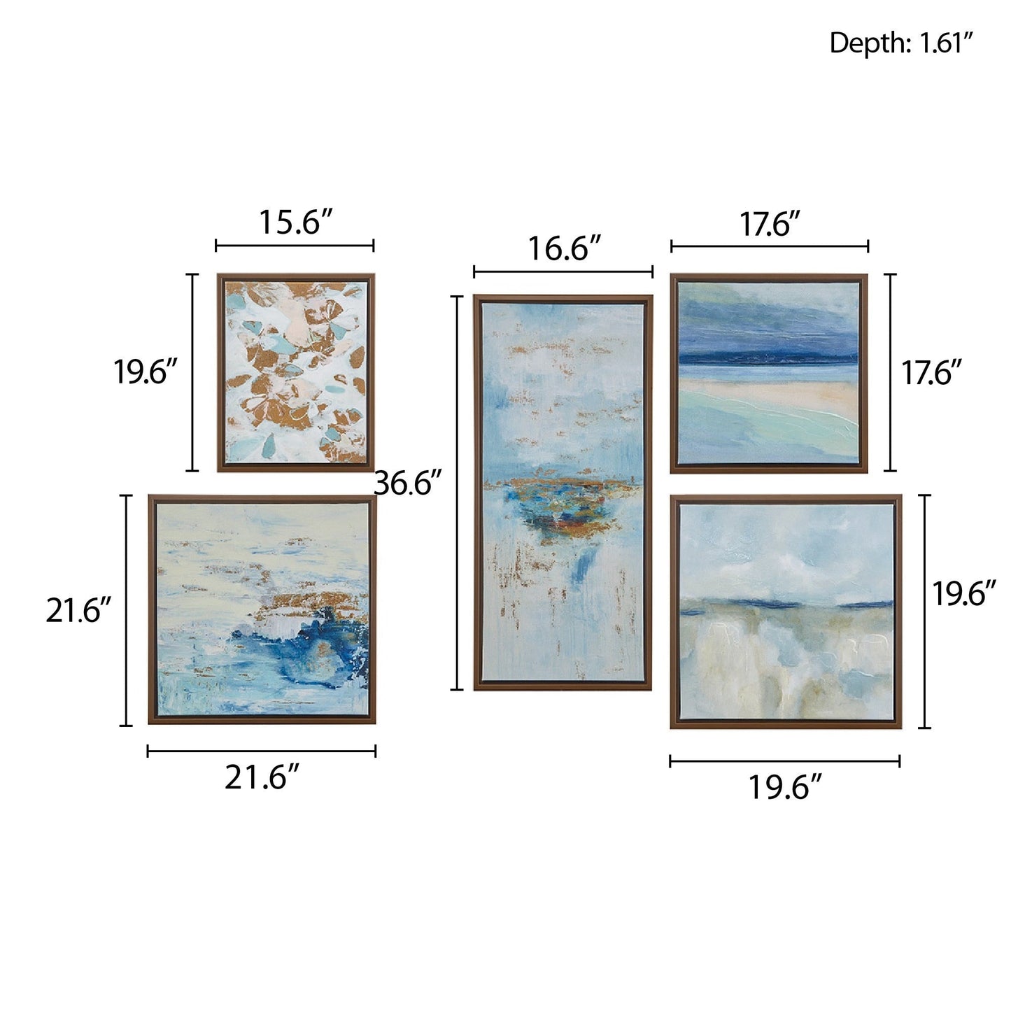 Ensemble de 5 toiles encadrées pour mur, Madison Park, Blue Horizon