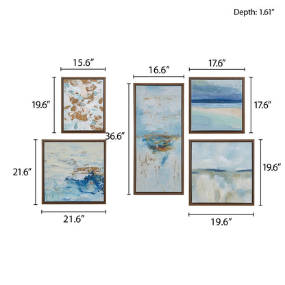 Ensemble de 5 toiles encadrées pour mur, Madison Park, Blue Horizon