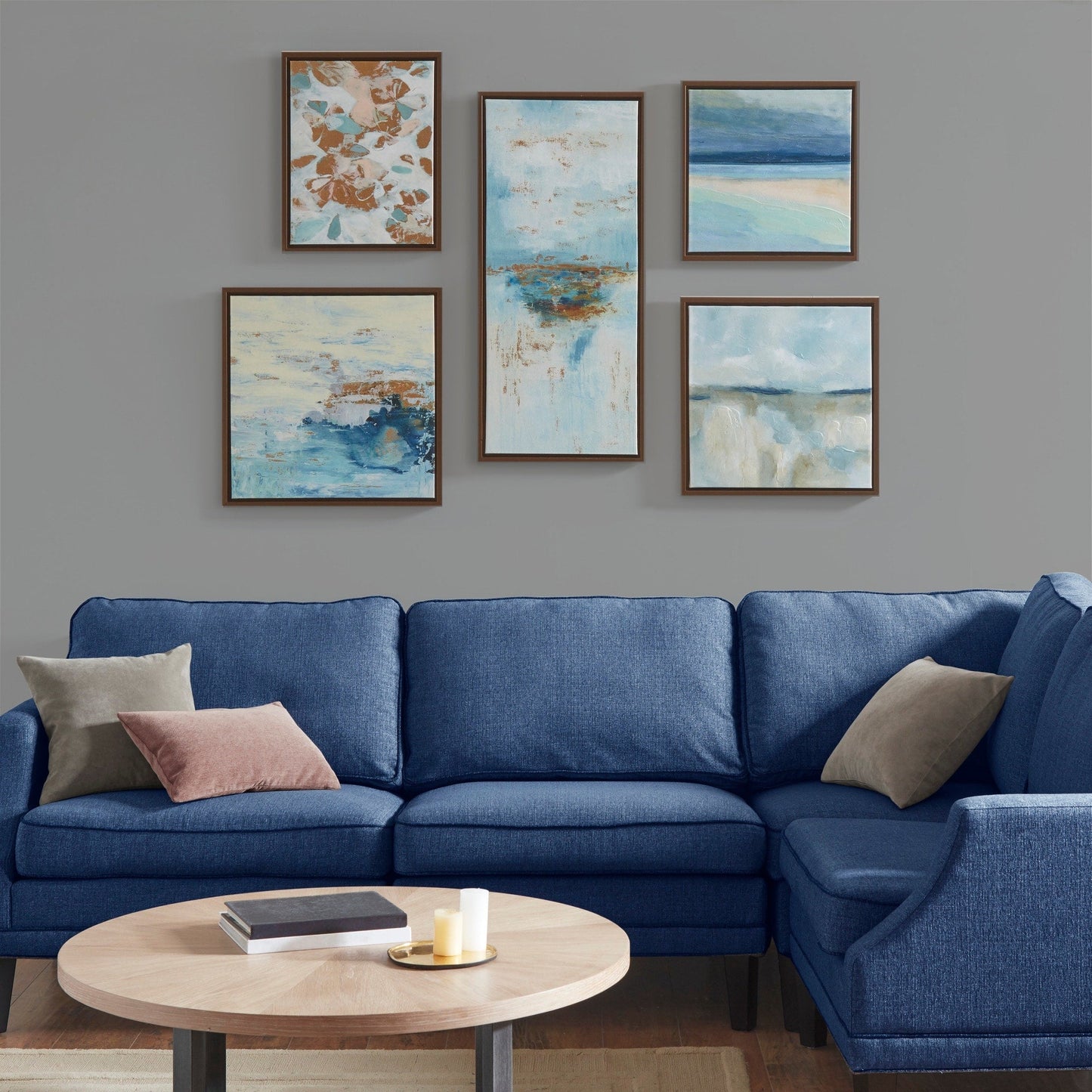 Ensemble de 5 toiles encadrées pour mur, Madison Park, Blue Horizon