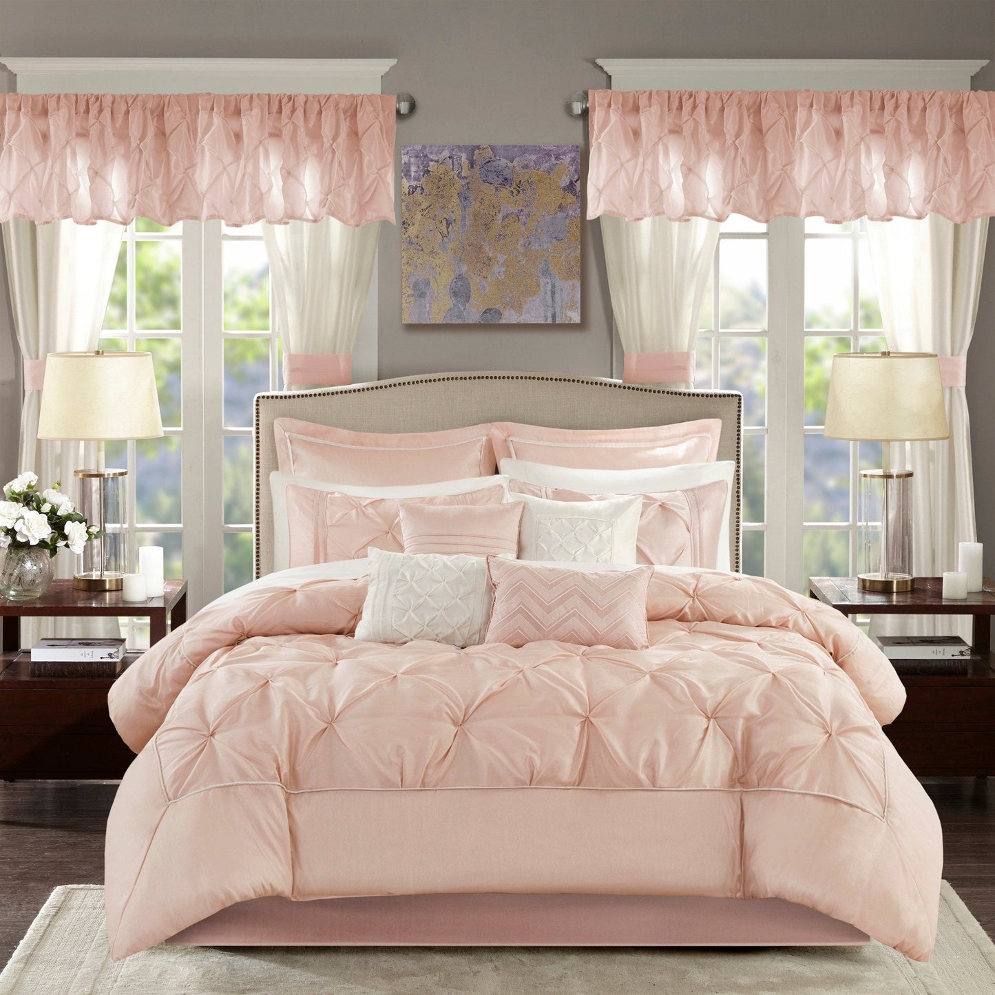 Madison Park Essentials Loretta, ensemble de 24 pièces pour chambre à coucher avec panneaux de fenêtre et ensemble de draps
