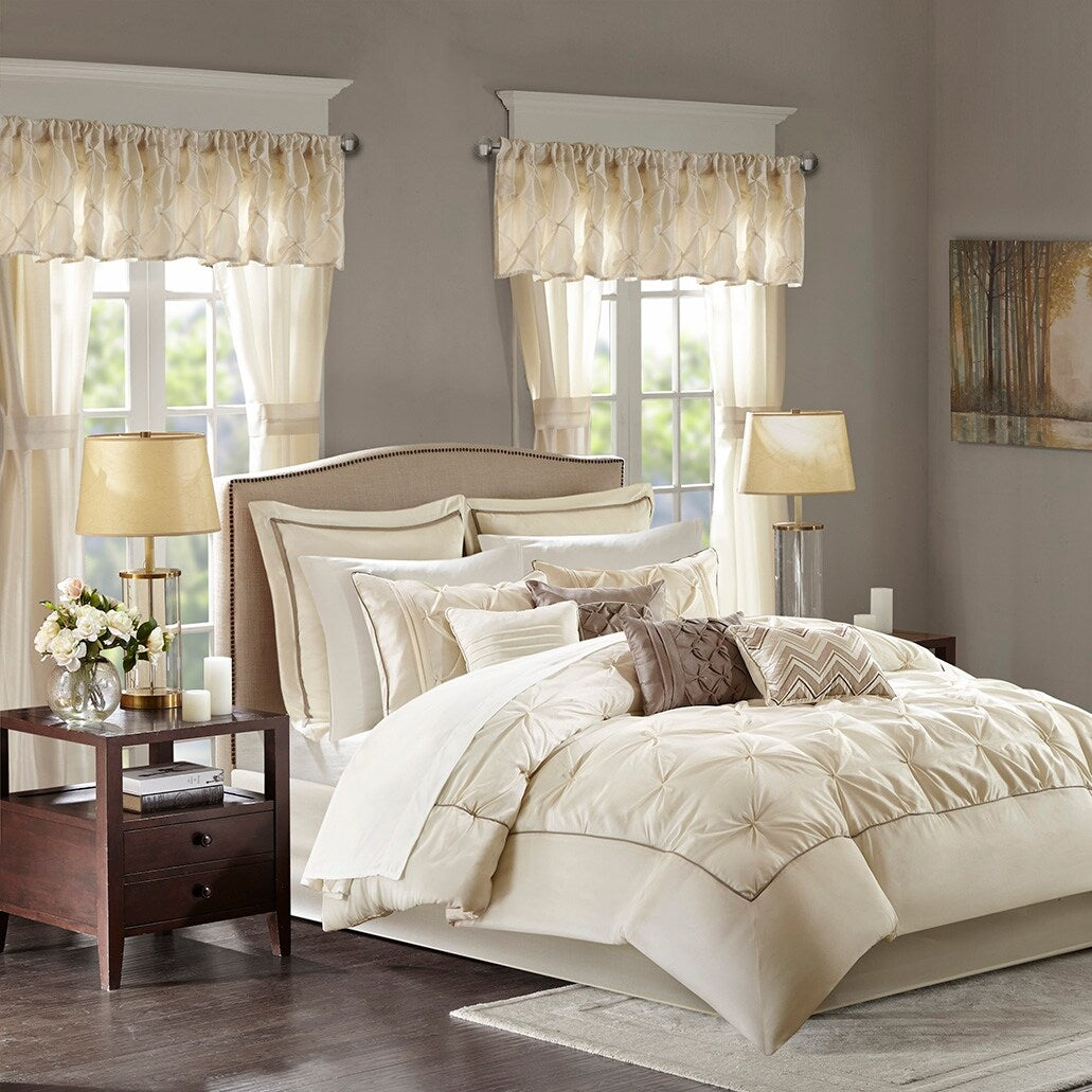 Madison Park Essentials Loretta, ensemble de 24 pièces pour chambre à coucher avec panneaux de fenêtre et ensemble de draps