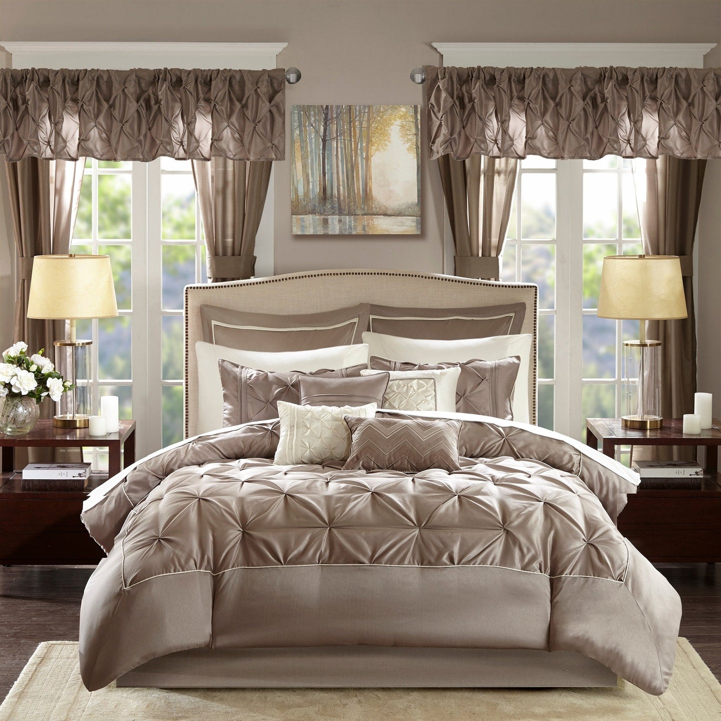 Madison Park Essentials Loretta, ensemble de 24 pièces pour chambre à coucher avec panneaux de fenêtre et ensemble de draps
