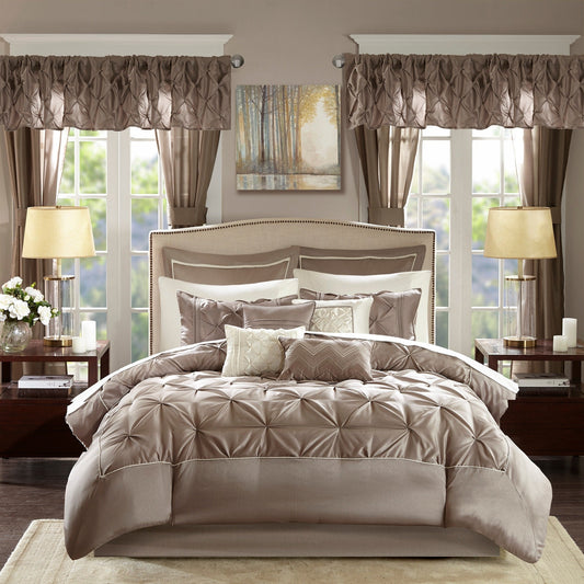 Madison Park Essentials Loretta, ensemble de 24 pièces pour chambre à coucher avec panneaux de fenêtre et ensemble de draps