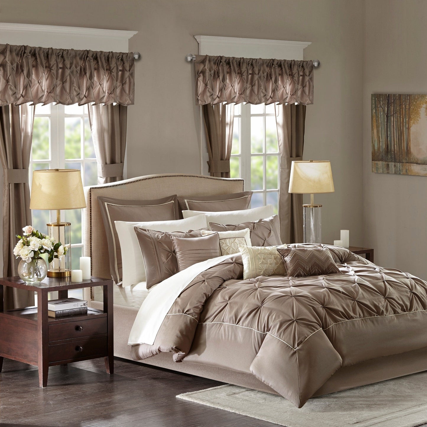 Madison Park Essentials Loretta, ensemble de 24 pièces pour chambre à coucher avec panneaux de fenêtre et ensemble de draps