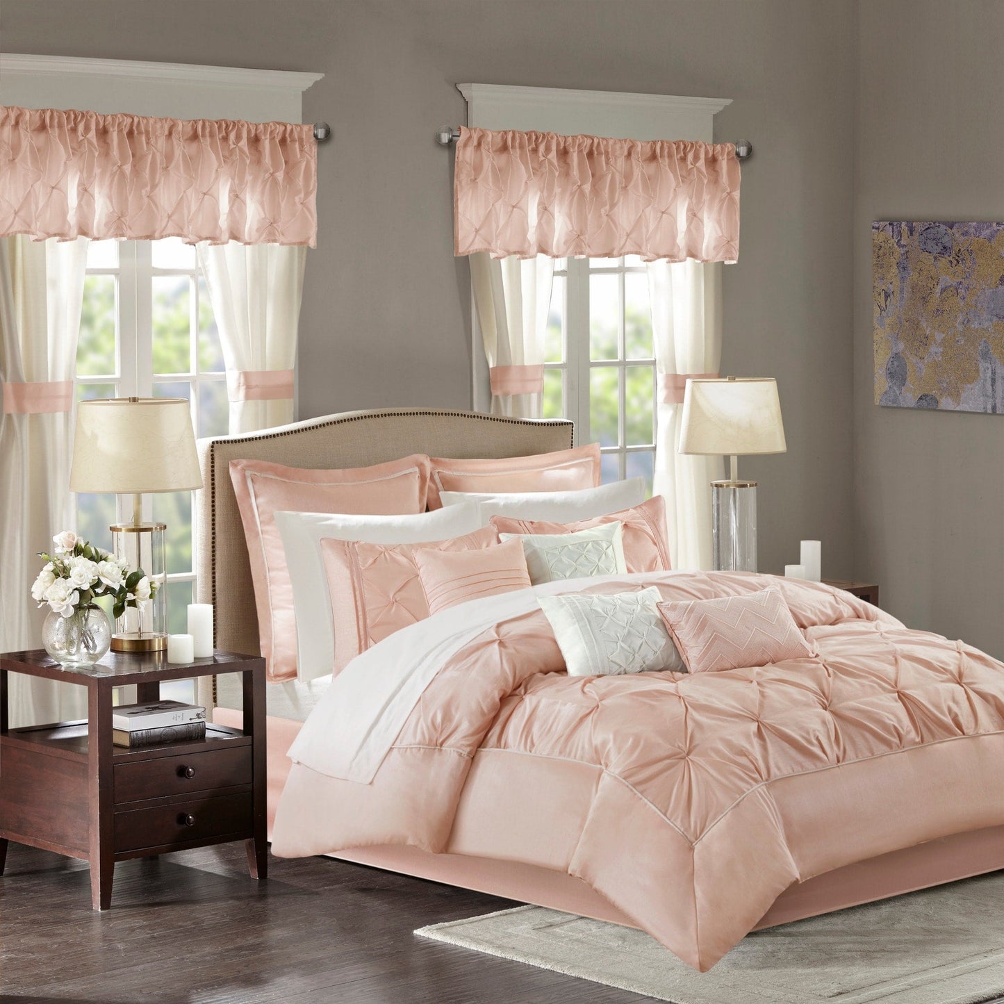 Madison Park Essentials Loretta, ensemble de 24 pièces pour chambre à coucher avec panneaux de fenêtre et ensemble de draps