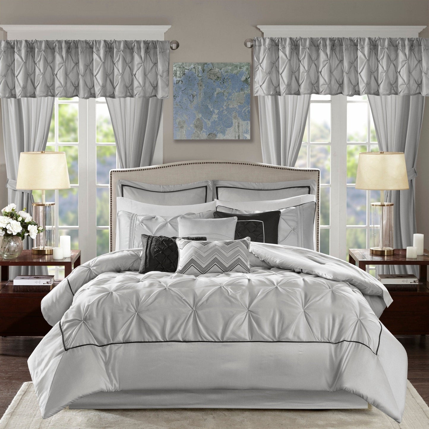 Madison Park Essentials Loretta, ensemble de 24 pièces pour chambre à coucher avec panneaux de fenêtre et ensemble de draps