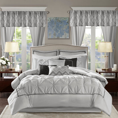 Madison Park Essentials Loretta, ensemble de 24 pièces pour chambre à coucher avec panneaux de fenêtre et ensemble de draps